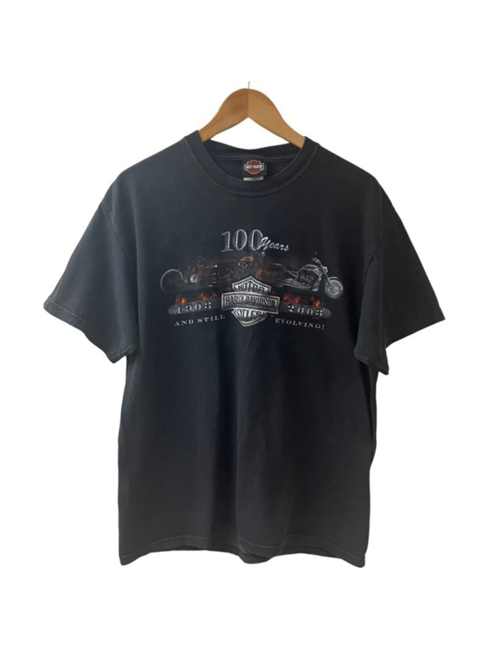 VTG 2002 HARLEY DAVIDSON Motorcycle Graphic Print T-Shirt LARGE 100 Yr Rochester